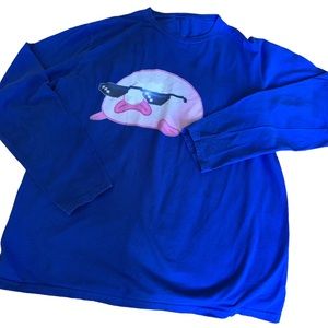 Cool Blob Fish Wearing Sunglasses Long Sleeve Royal Blue Tee Shirt Blowfish